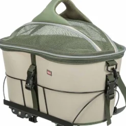 Fahrradkorb für Gepäckträger, 33x40x46cm, olivgrün/beige