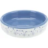 Keramiknapf Katze, flach, 0,3 l / 13 cm, weiß/blau