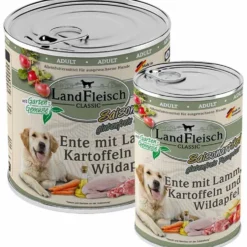 Landfleisch pur Ente mit Lamm, Kartoffeln u. Wildapfel