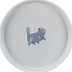 Napf, flach und breit, Katze, Keramik, 0,6 l / 23 cm, grau