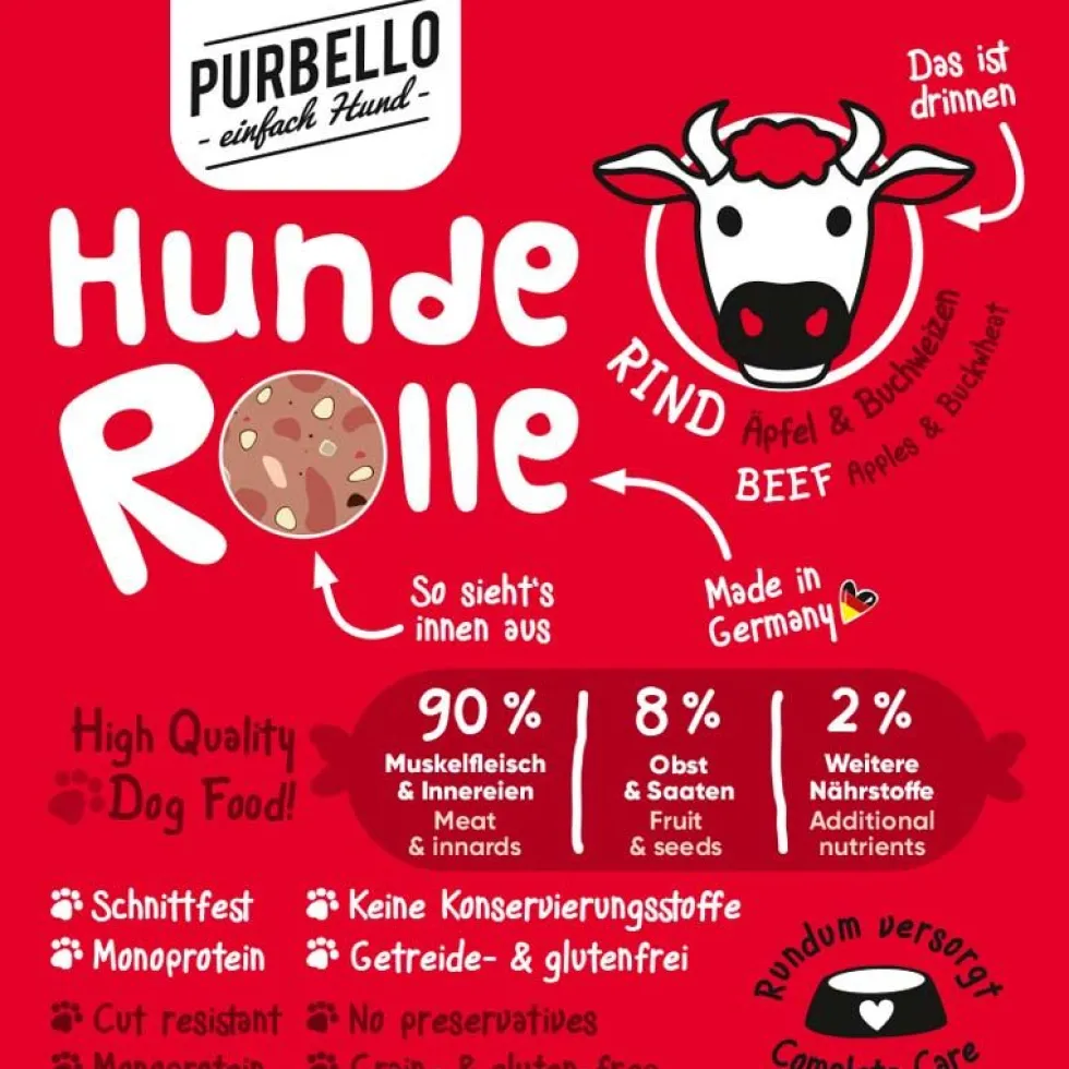 Purbello HundeRolle Rind mit Äpfeln und Buchweizen