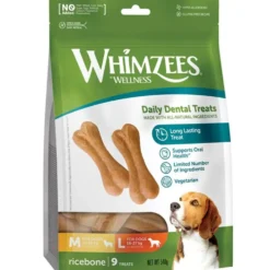 Whimzees Dog Snack Ricebone/Reisknochen M-L, 9 Stück 540g